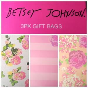 Betsey Johnson 3 Pack‎ Gift Bags Petal Pink Flowers Stripes Fairy Pixie Dust NWT